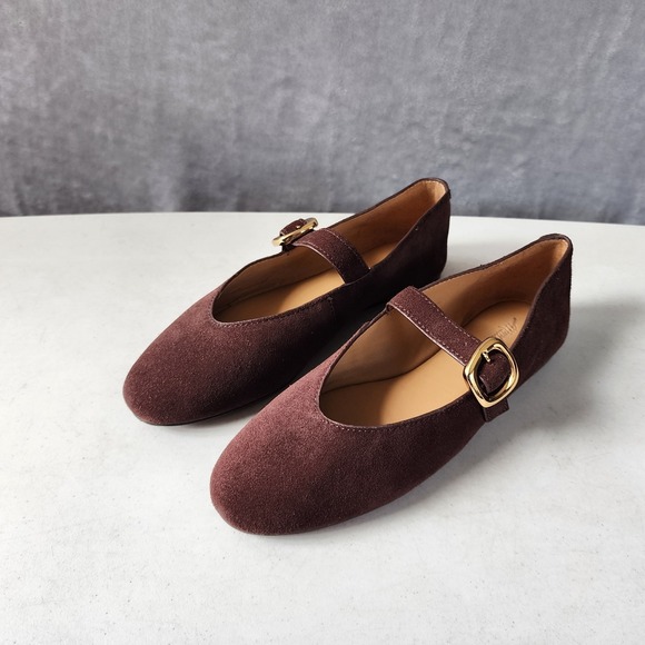 Madewell Mary Jane Flats Womens Size 7 Remy Brown Suede Leather Buckle Shoes - Picture 2 of 11